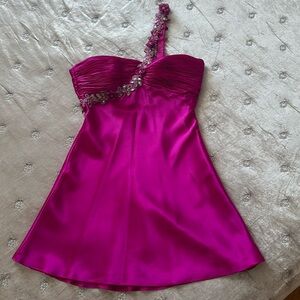 Evening Fuscia Mini Dress w/Floral detailed strap